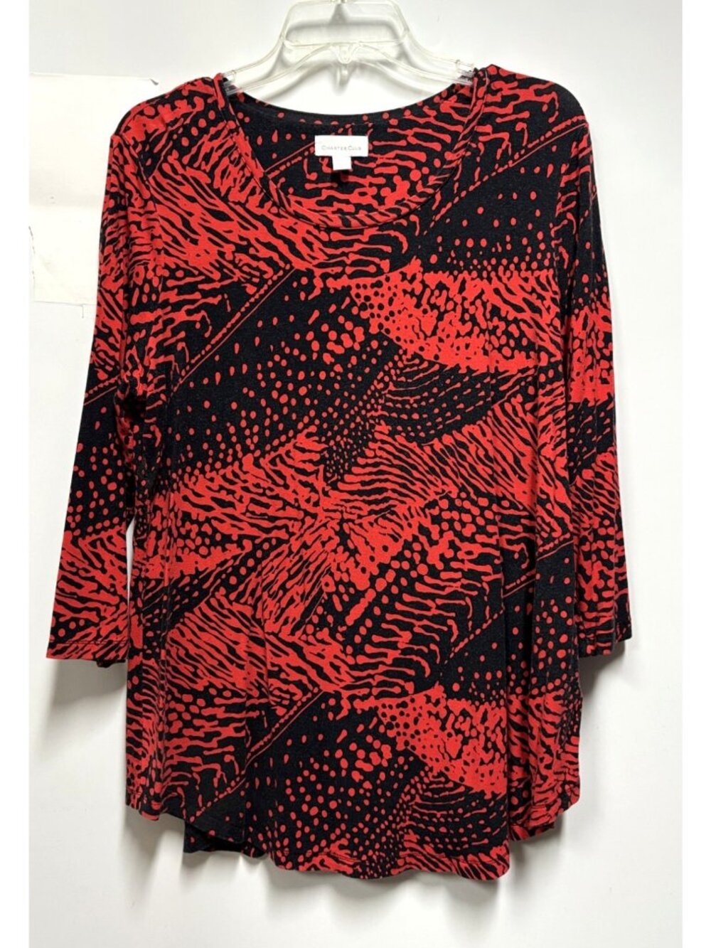Charter Club Orange & Black T-Shirt Top Women's Size Medium 3/4 Sleeves